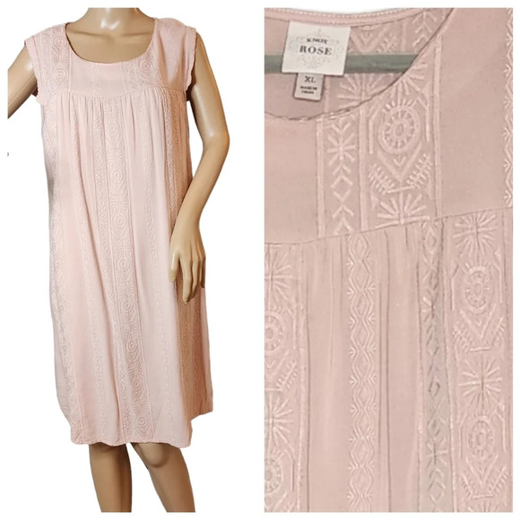 Knox Rose Pink embroidered sleeveless dress. Size XL. Rayon. - Picture 1 of 16